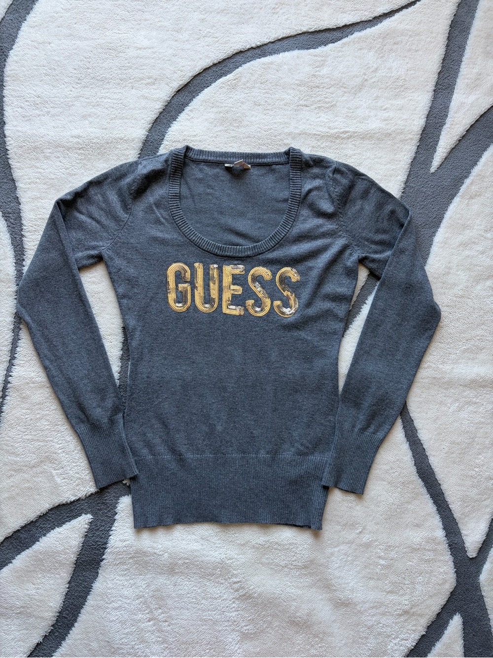 Y2K G by Guess Gray Scoop Neck Sweater with Silver Logo
